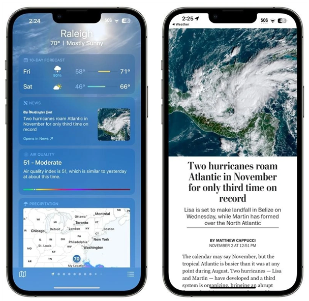 赣州苹果14维修分享iPhone 14手机如何看天气时顺带看新闻 