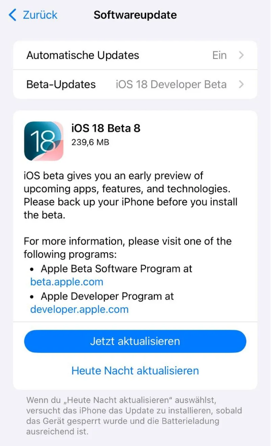 赣州苹果手机维修分享苹果 iOS / iPadOS 18 开发者预览版 Beta 8 发布 